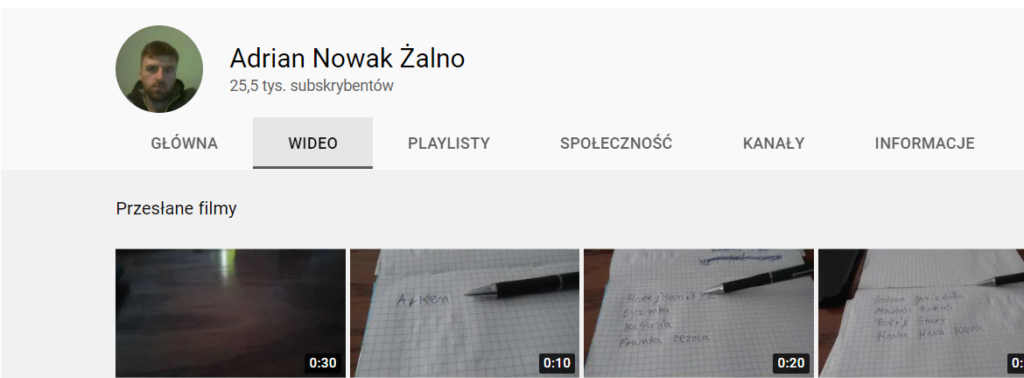 Adrian Nowak z Żalna na YouTube